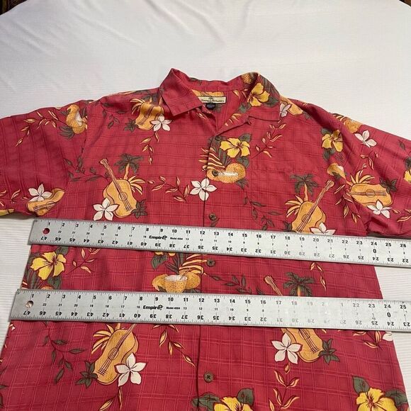 Tommy Bahama Hawaiian 100% Silk Shirt Coconuts Ukelele Palm Mens Large - Picture 2 of 4